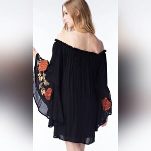 feathers Black Smocked Top with Tag Detail